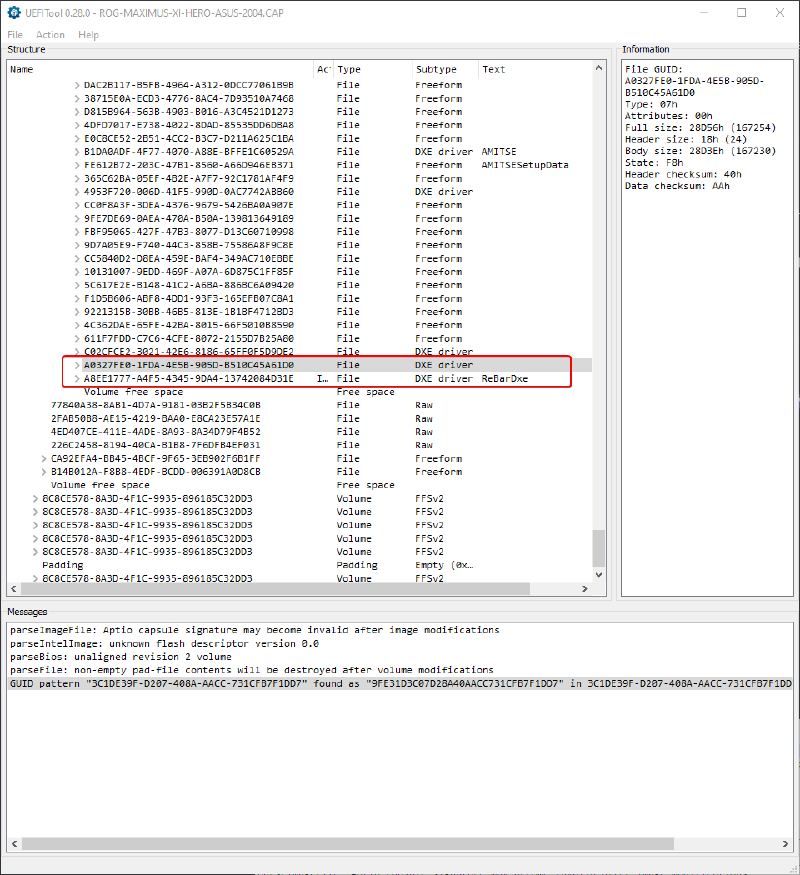 Verifying ReBarDxe module was inserted successfully